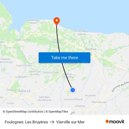 Foulognes: Les Bruyères to Vierville sur Mer map