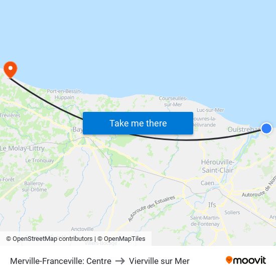 Merville-Franceville: Centre to Vierville sur Mer map