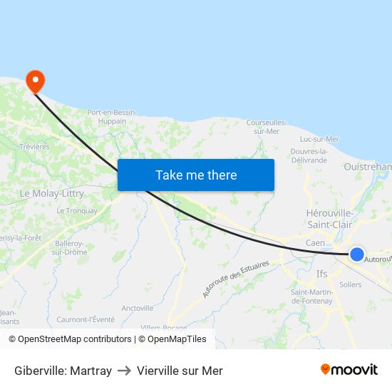 Giberville: Martray to Vierville sur Mer map