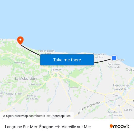 Langrune Sur Mer: Épagne to Vierville sur Mer map