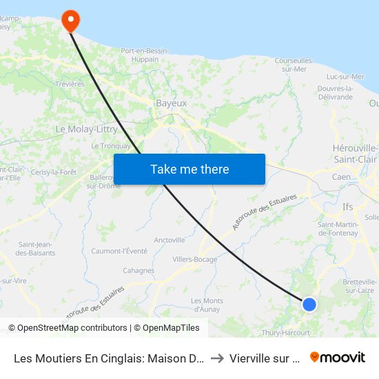 Les Moutiers En Cinglais: Maison De Retr to Vierville sur Mer map