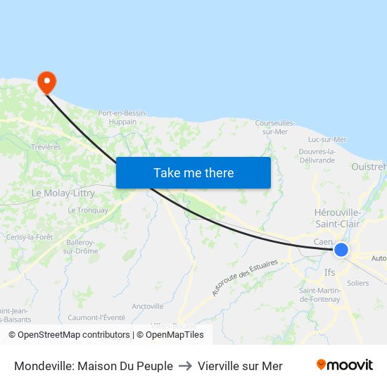 Mondeville: Maison Du Peuple to Vierville sur Mer map