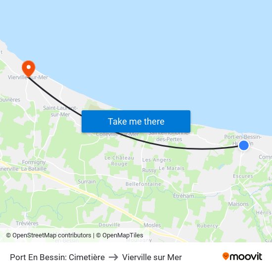 Port En Bessin: Cimetière to Vierville sur Mer map