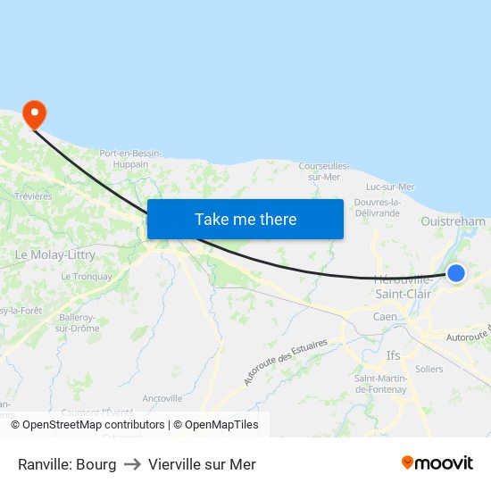 Ranville: Bourg to Vierville sur Mer map