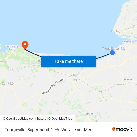 Tourgeville: Supermarché to Vierville sur Mer map