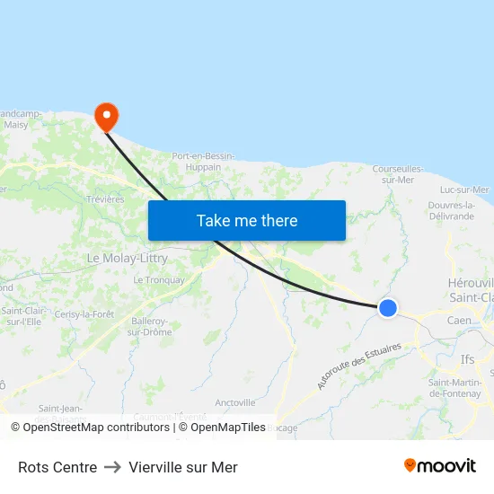 Rots Centre to Vierville sur Mer map