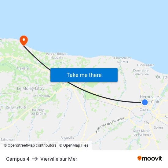 Campus 4 to Vierville sur Mer map