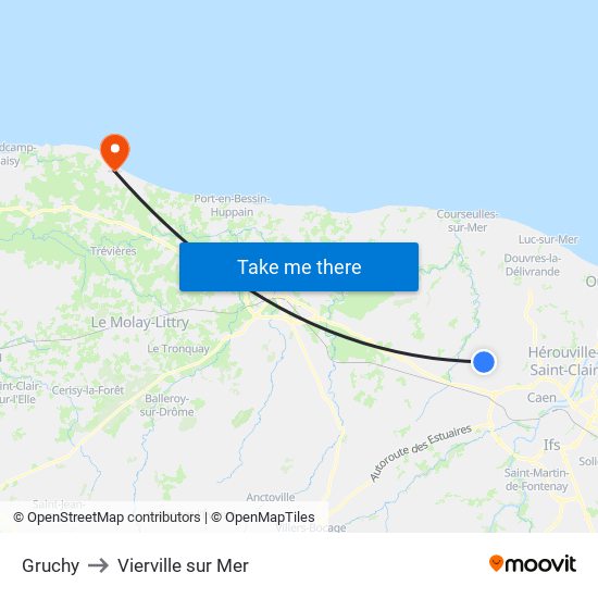 Gruchy to Vierville sur Mer map