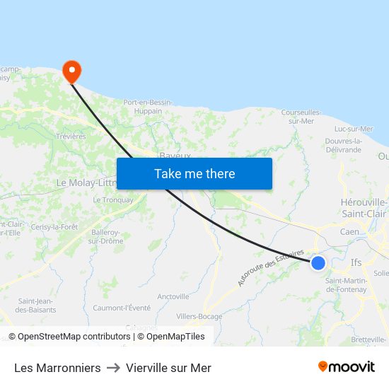 Les Marronniers to Vierville sur Mer map