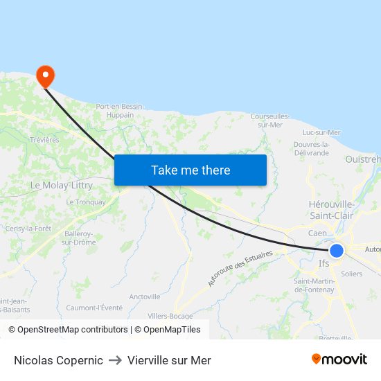 Nicolas Copernic to Vierville sur Mer map