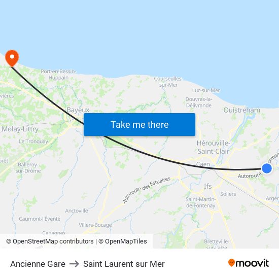 Ancienne Gare to Saint Laurent sur Mer map
