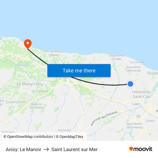 Anisy: Le Manoir to Saint Laurent sur Mer map