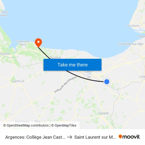 Argences: Collège Jean Castel to Saint Laurent sur Mer map