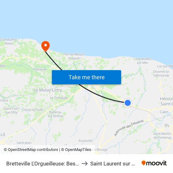 Bretteville L'Orgueilleuse: Bessin to Saint Laurent sur Mer map