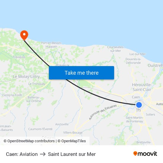 Caen: Aviation to Saint Laurent sur Mer map