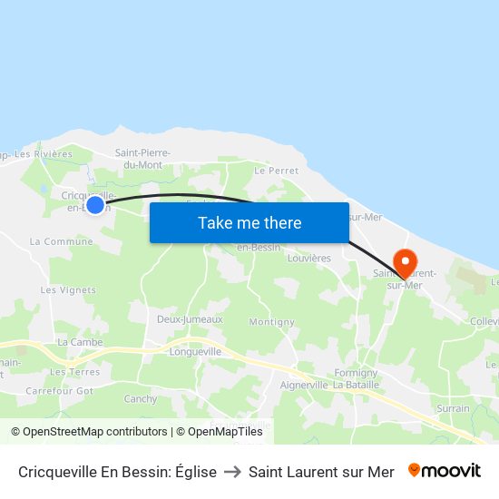 Cricqueville En Bessin: Église to Saint Laurent sur Mer map