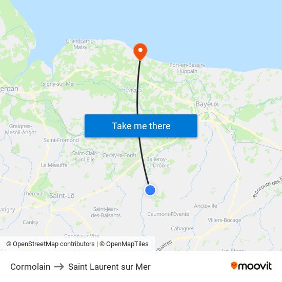 Cormolain to Saint Laurent sur Mer map