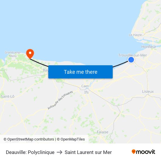 Deauville: Polyclinique to Saint Laurent sur Mer map