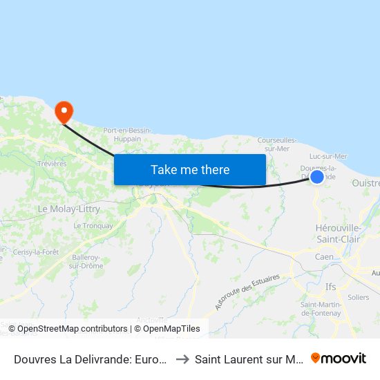 Douvres La Delivrande: Europe to Saint Laurent sur Mer map