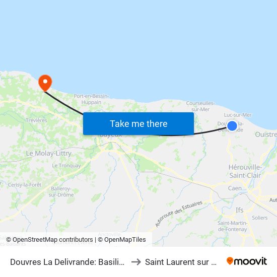 Douvres La Delivrande: Basilique to Saint Laurent sur Mer map