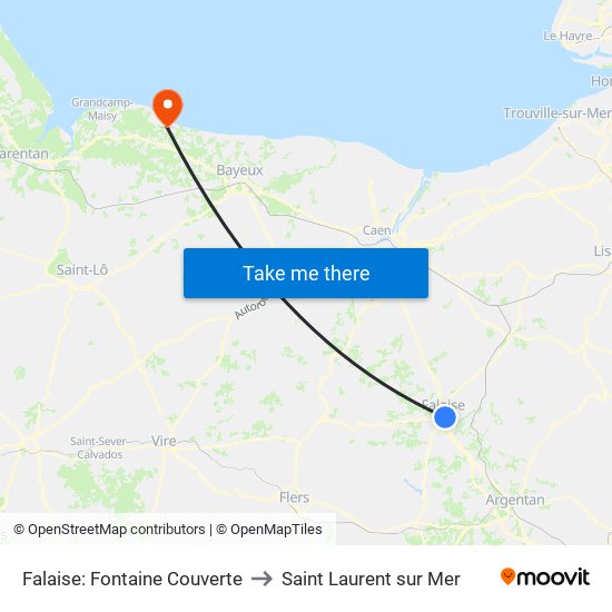 Falaise: Fontaine Couverte to Saint Laurent sur Mer map