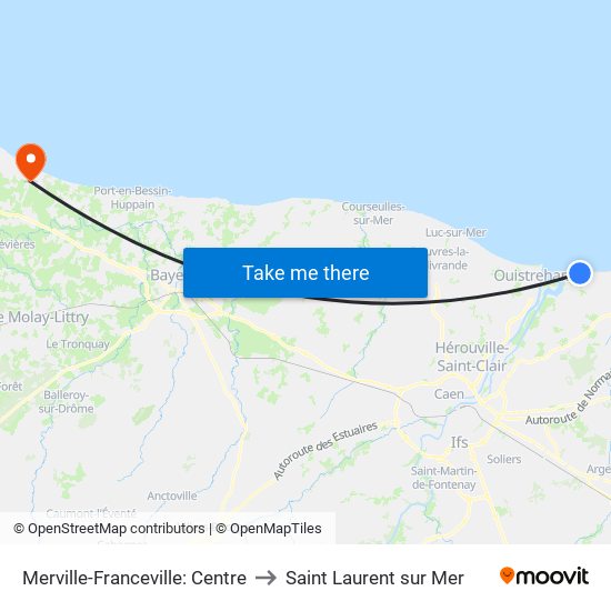 Merville-Franceville: Centre to Saint Laurent sur Mer map