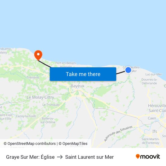 Graye Sur Mer: Église to Saint Laurent sur Mer map