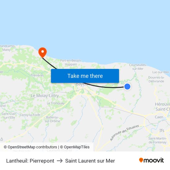 Lantheuil: Pierrepont to Saint Laurent sur Mer map