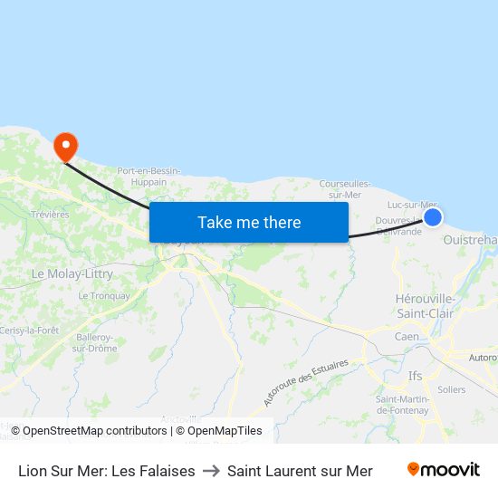 Lion Sur Mer: Les Falaises to Saint Laurent sur Mer map