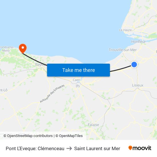 Pont L'Eveque: Clémenceau to Saint Laurent sur Mer map