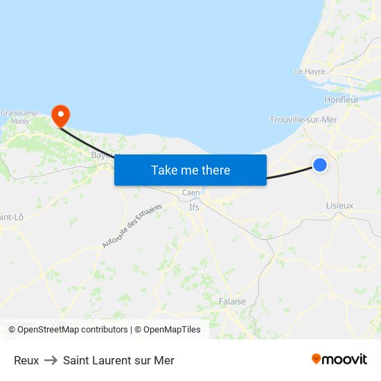 Reux to Saint Laurent sur Mer map