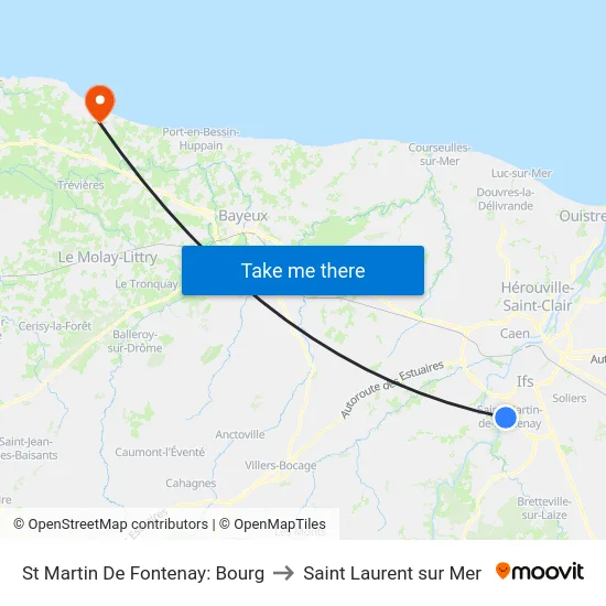 St Martin De Fontenay: Bourg to Saint Laurent sur Mer map