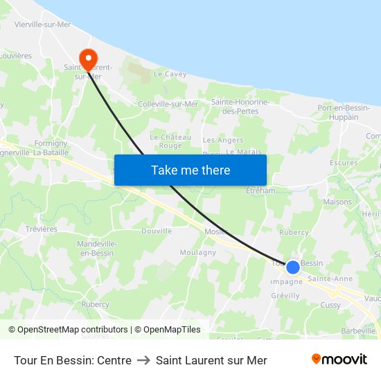 Tour En Bessin: Centre to Saint Laurent sur Mer map