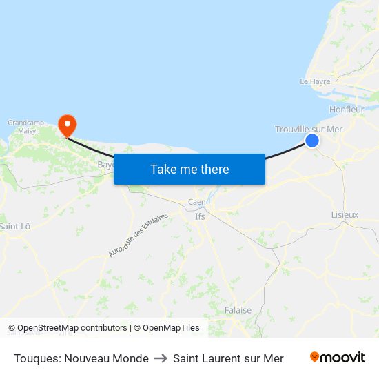 Touques: Nouveau Monde to Saint Laurent sur Mer map