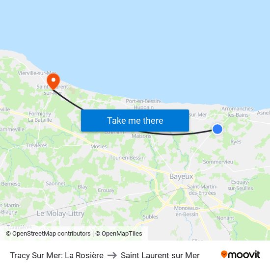 Tracy Sur Mer: La Rosière to Saint Laurent sur Mer map