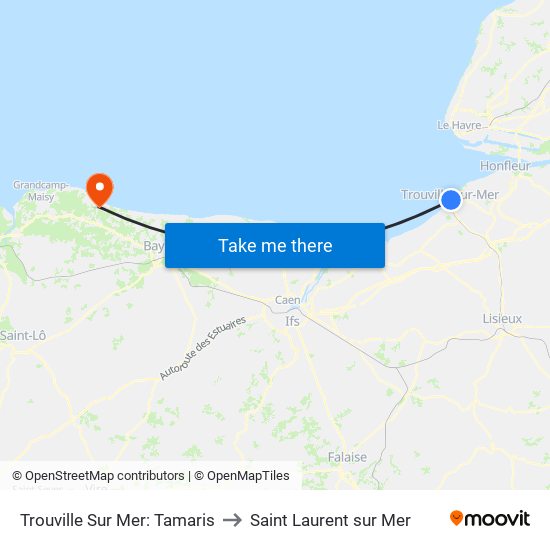 Trouville Sur Mer: Tamaris to Saint Laurent sur Mer map