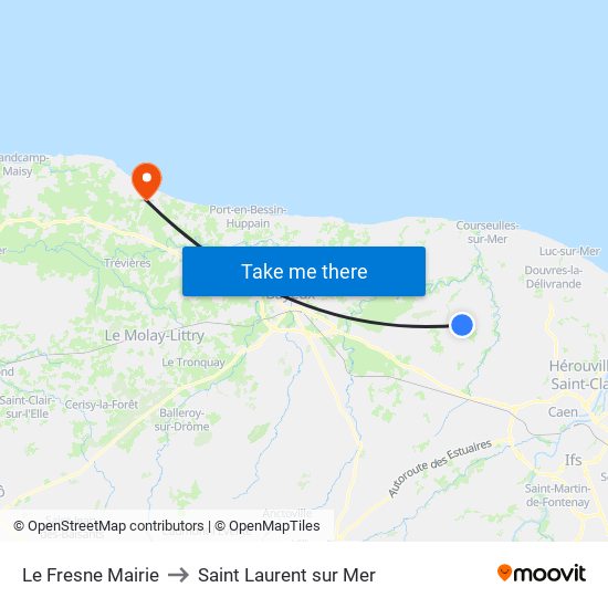 Le Fresne Mairie to Saint Laurent sur Mer map
