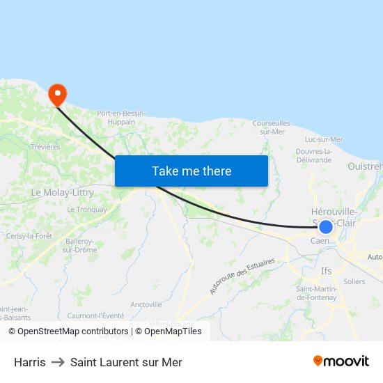 Harris to Saint Laurent sur Mer map