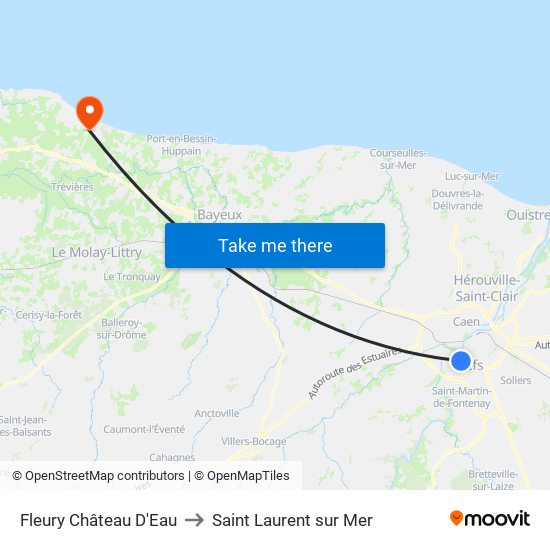 Fleury Château D'Eau to Saint Laurent sur Mer map