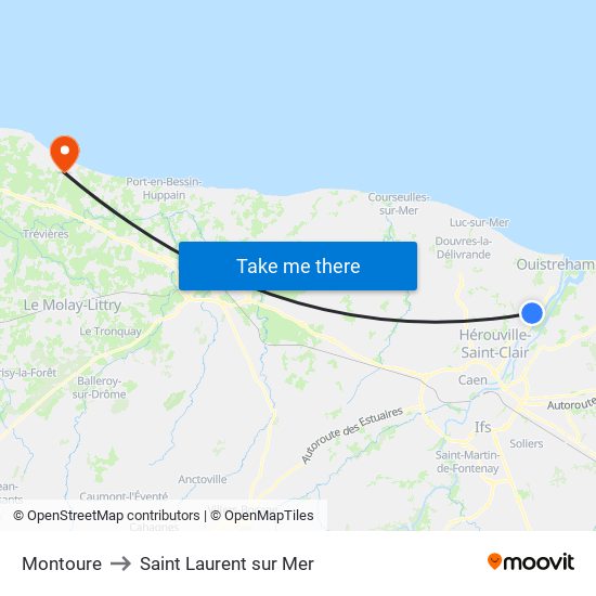 Montoure to Saint Laurent sur Mer map