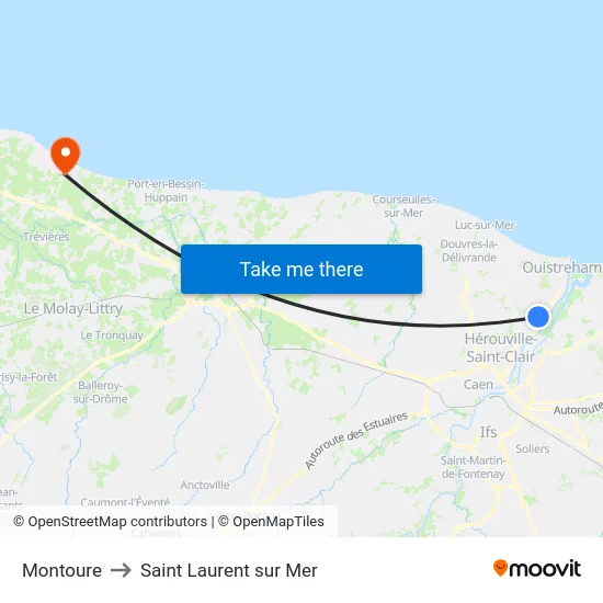 Montoure to Saint Laurent sur Mer map