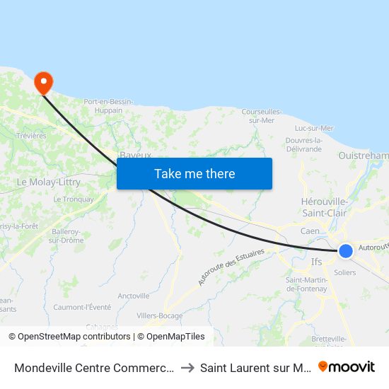 Mondeville Centre Commercial to Saint Laurent sur Mer map