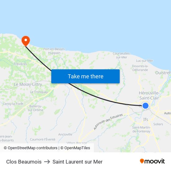 Clos Beaumois to Saint Laurent sur Mer map
