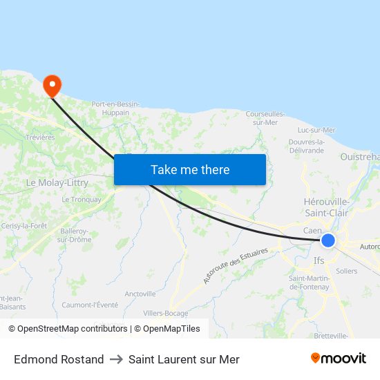 Edmond Rostand to Saint Laurent sur Mer map