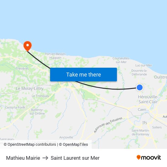 Mathieu Mairie to Saint Laurent sur Mer map
