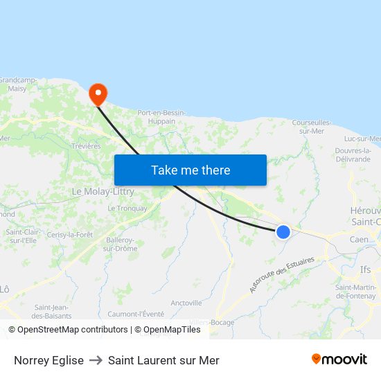 Norrey Eglise to Saint Laurent sur Mer map