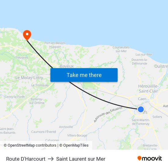 Route D'Harcourt to Saint Laurent sur Mer map