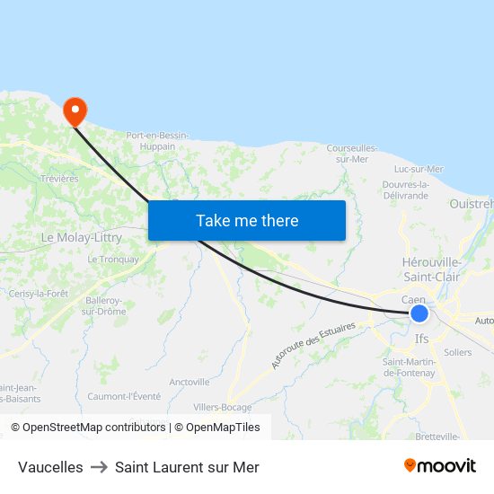 Vaucelles to Saint Laurent sur Mer map