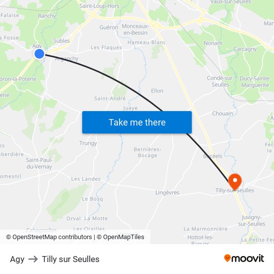 Agy to Tilly sur Seulles map