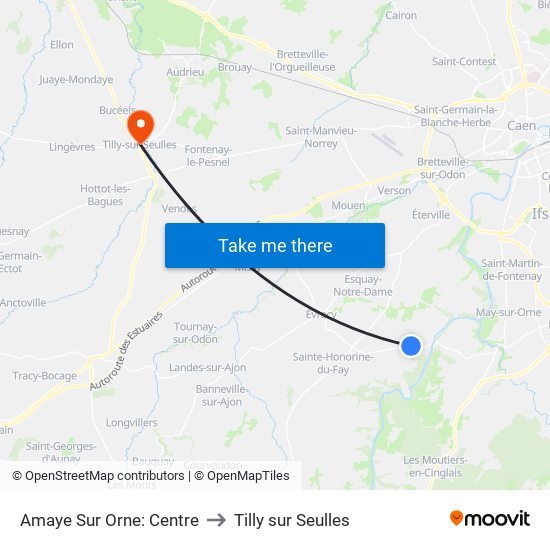 Amaye Sur Orne: Centre to Tilly sur Seulles map